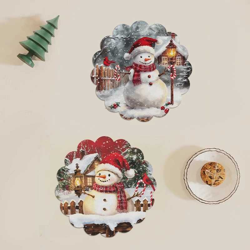 4pcs/set Christmas Placemat Cartoon Santa Claus Round Coaster Snowflake Dining Table Heat Insulation Pad Xmas Decor C251122