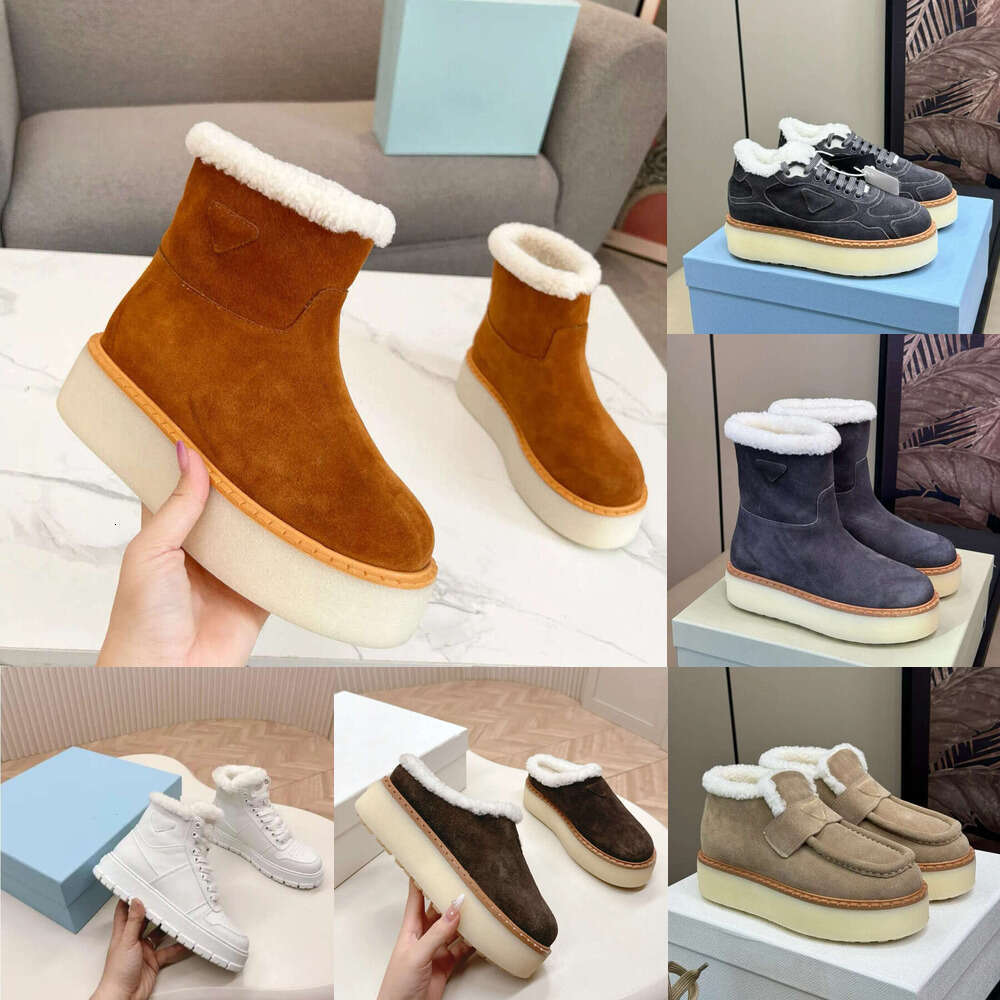 Designer Shoes Women Snow boots Platform round-toe fur slipper luxury Anti Slip Nylon suede Shearling Sneakers Ski boots Warm Casual leather Winter Ankle Boots shoe