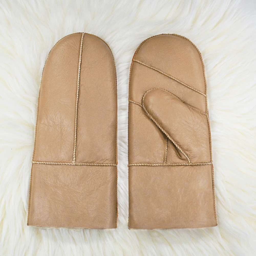 High Quality Women Sheepskin Mittens Winter Keep Warm Leather Gloves Real Thick Fur Womens gloves 251114