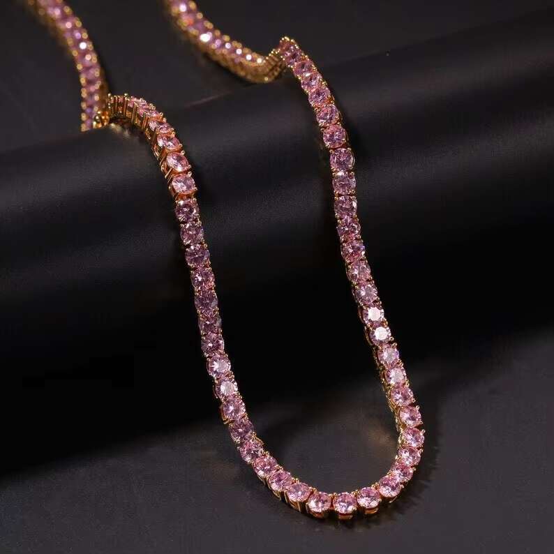 Pass Diamond Tetster Tennis Chain 925 Sterling Silver Iced Out Pink Hiphop 3mm Vvs Moissanite Tennis Chain