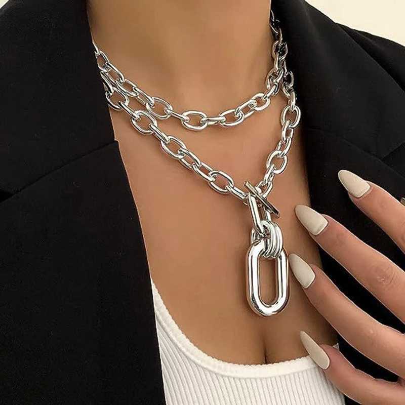 Fashion Trend Thick Chain Exaggerat Personalized Gold Necklace Womens Daily Party Jewelry Necklace Accessories Y250422