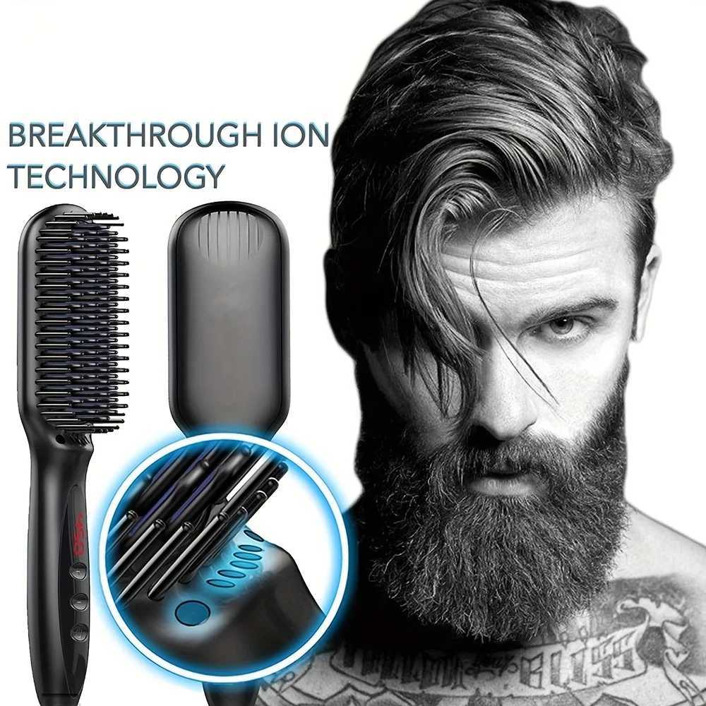 Ceramic Ionic Hair Straightener Brush Salon Fast Heating Hair Straightening Brush Anti-Scald Hair Beard Straightener CombT251122