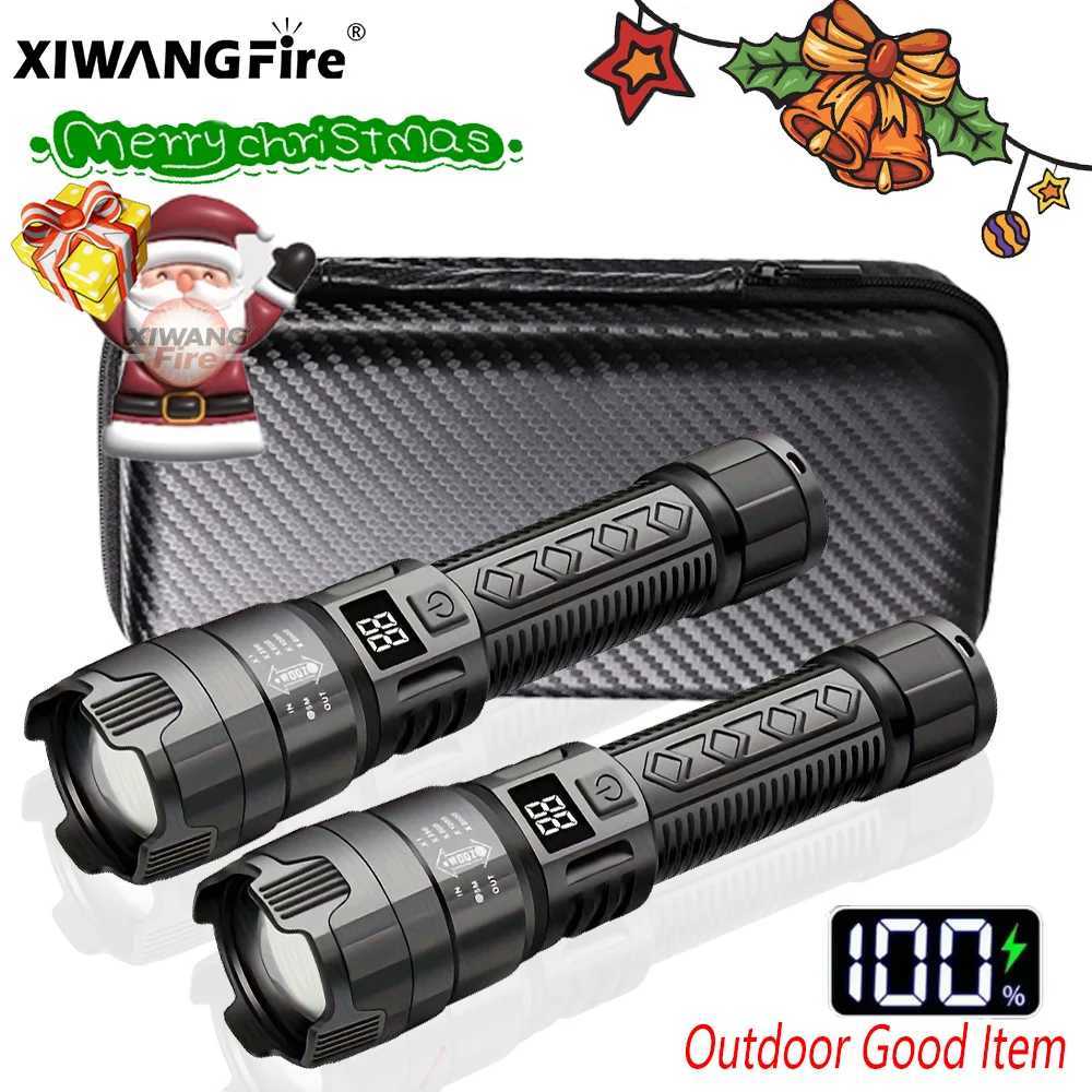 High Strong Power Led Flashlights 2000LM Tactical Torch with Display Light Rechargeable Camping Fishing Emergency Zoom Lantern C251122