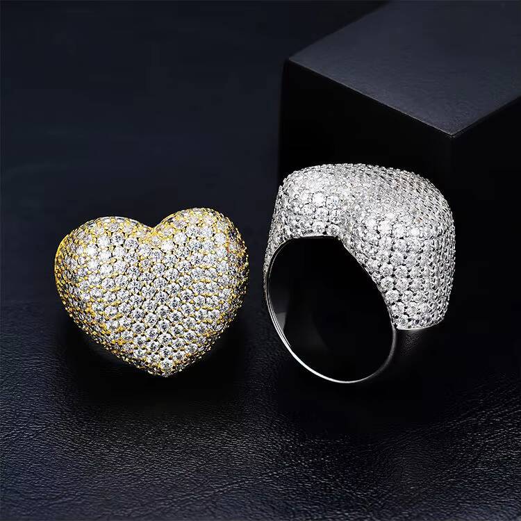 Luxury Bling Women Ring Jewelry 18k Gold Plated Iced Out Fully Cz Diamond Bubble Heart Finger Ring