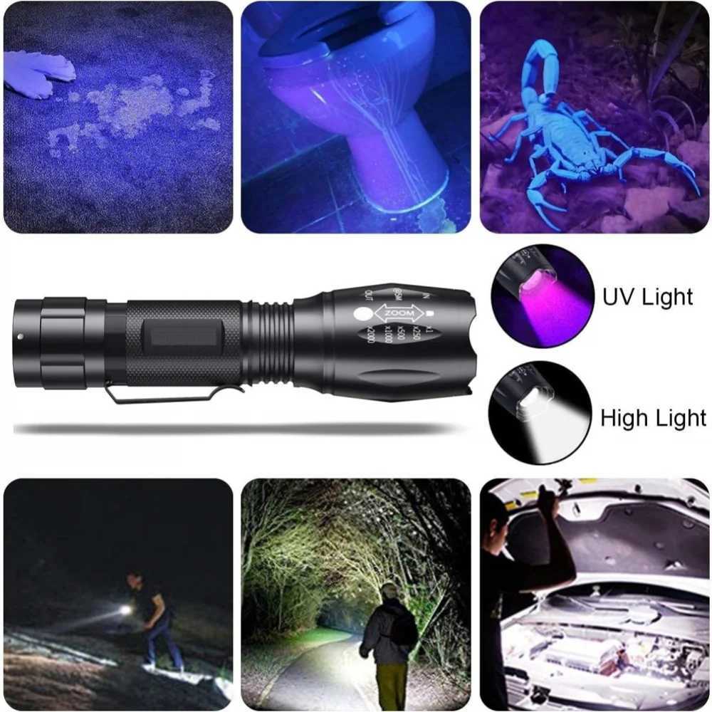 2 in 1 White And Ultraviolet Flashlight Type C Rechargeable UV Flashlights Portable Black Light Pet Urine Detector UV Flashlight C251122