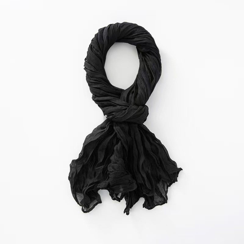 K476 Solid color autumn and winter new foreign trade twist scarf wholesale natural wrinkle pure linen scarf cotton and linen scarf female shawl