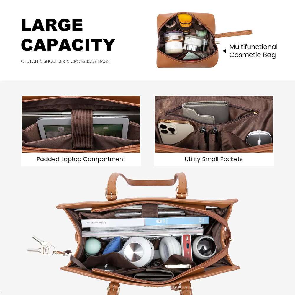 DHGadgets Fashion School Shoulder Bags Work Business Travel 15.6 17in Laptop Tote Bag Women Briefcase 2pcs Handbags Set