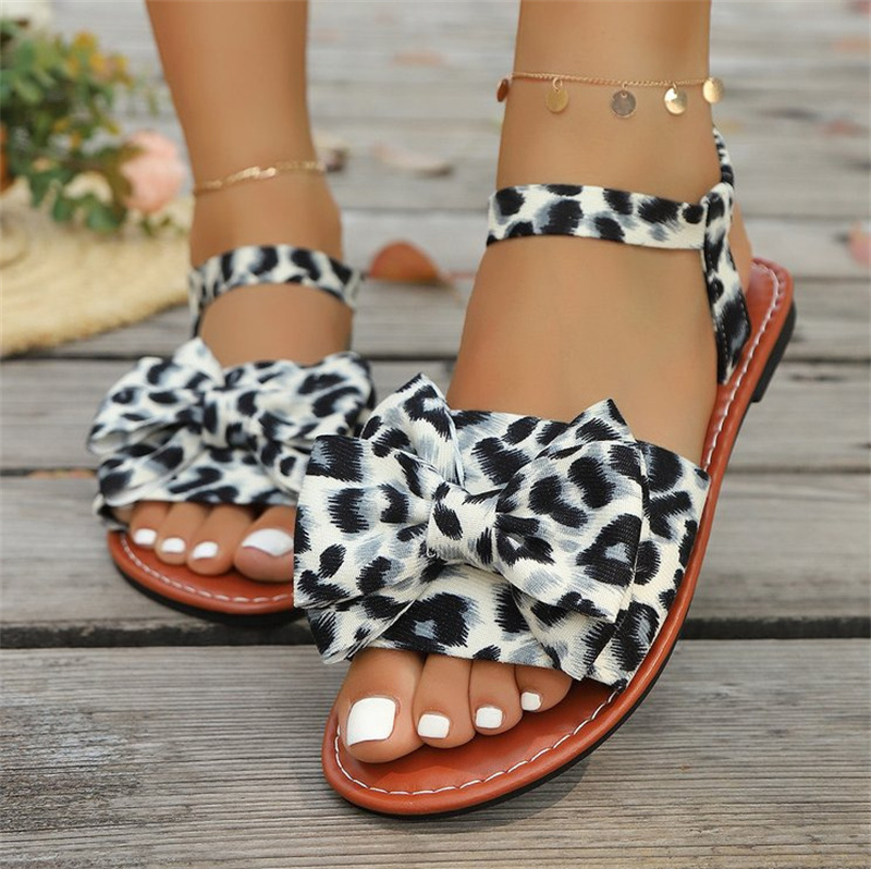 Designer slippers free shipping 2025 new fashion bow elastic band sandals beach breathable women's sandals