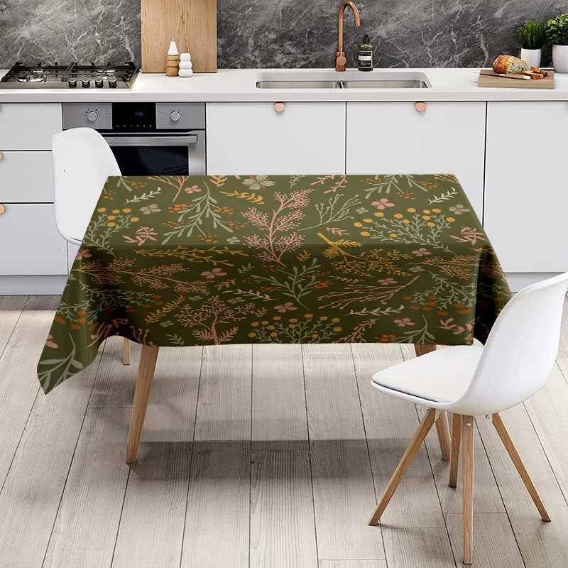 Green Floral Tablecloth Home Decoration Indoor Dining Room Kitchen Decorative Washable Non-Slip Table Linen Fabric C251122