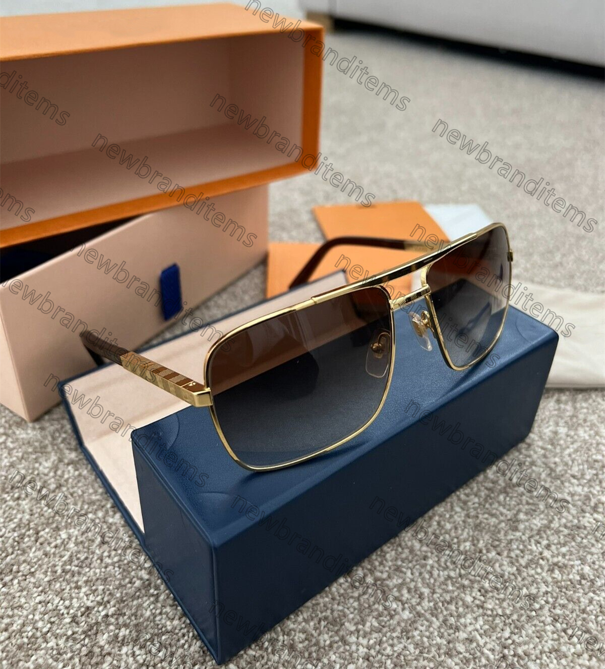 2025 Luxury Designer Sunglasses For men Classic Brand attitude 0259U UV400 Protection Attitude Metal Square Gold Brown Glasses Random Box