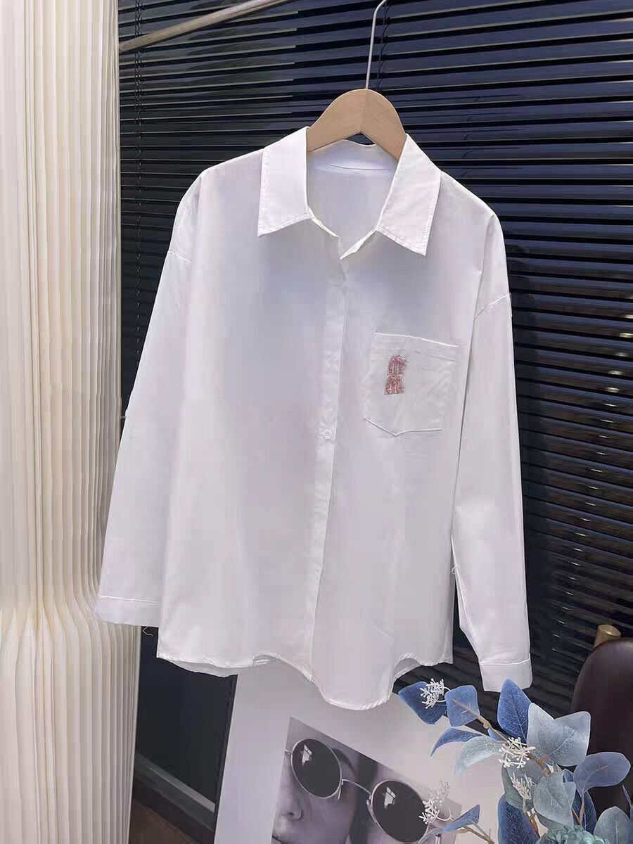 Women spring autumn new designer logo appliqued rhinestone patched fashion loose blouse shirt SMLXL