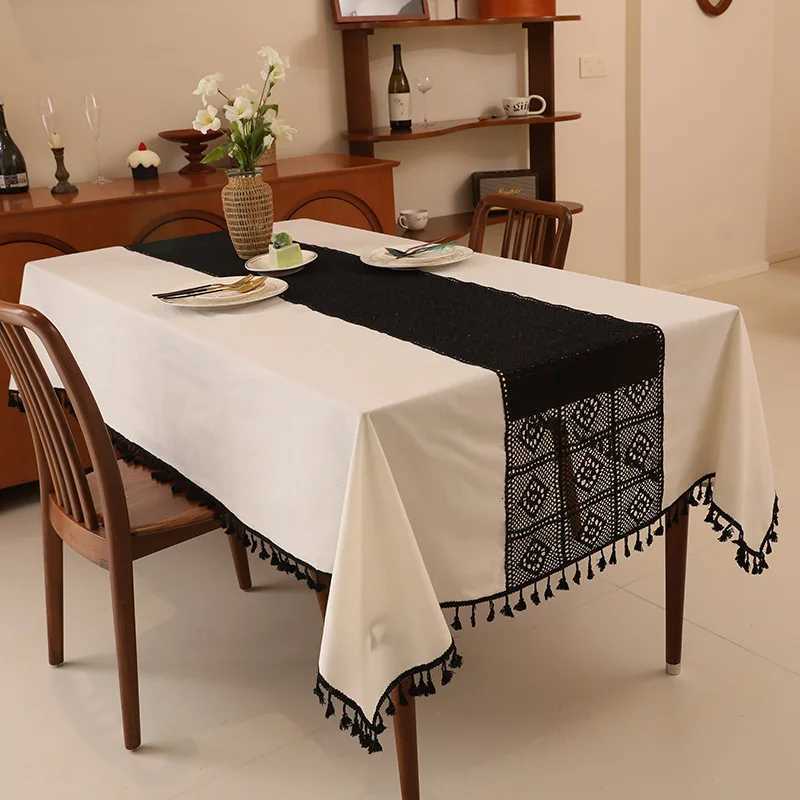 Double Idyllic Dining Table Clothcotton Thread Crochet Coffee Table Tableclothsolid Color Light Luxury Hollow Splicing Cover C251122