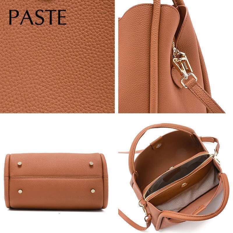 New Casual First Layer Cow Leather Bucket Tote Beige Attractive And Practical Women Handbag High Quality Shoulder Bag Bag