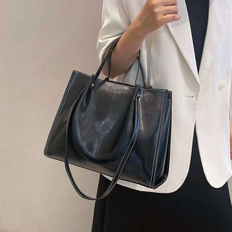 Toptrends Cowhide Genuine Leather Large Tote Shoulder Bags For Women 2025 Luxury Designer Shopper Office Work Ladies Handbags