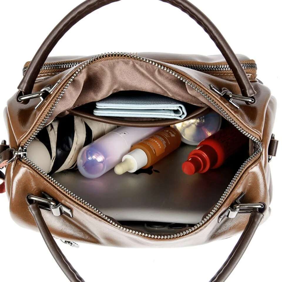 Vintage Soft Oil Pu Leather Women Handbag Large Capacity Shoulder Crossbody Travel Business Hand Bag Casual Tote Sac Bag