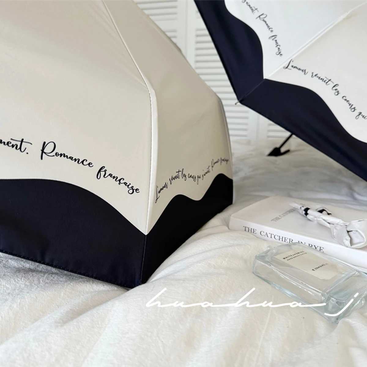 Romantic French Umbrella Automatic Sunscreen and Rainproof Dual purpose Black and White Splicing UV resistant Sunshade UmbrellaM251122
