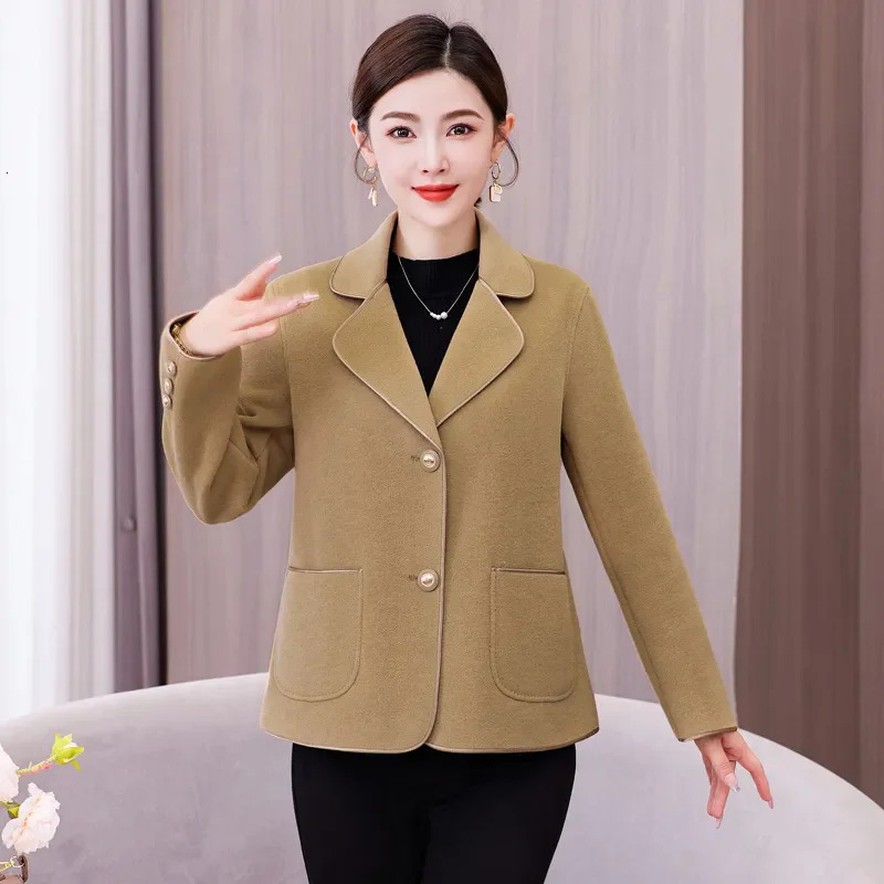 DoubleSided Woolen Coat Women 2026 Autumn Winter Fashion Pocket MiddleAged Mom Slim Short Wool Jacket Female Outwea B1392 251112