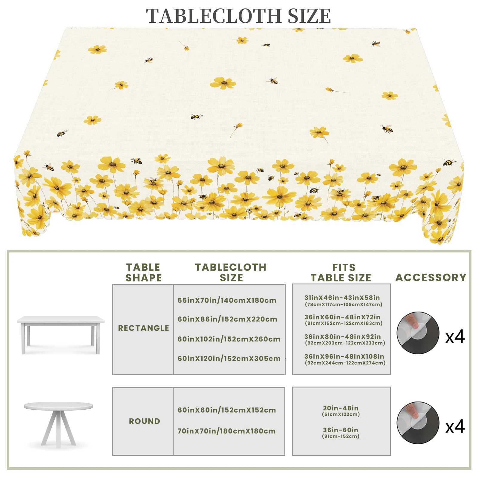 1 Piece of Spring and Summer FloralThemedR ounda ndR ectangularT ableclothsA vailablei nV ariousS izesY ellowD aisya ndB eeP atternP rintingD esignR C