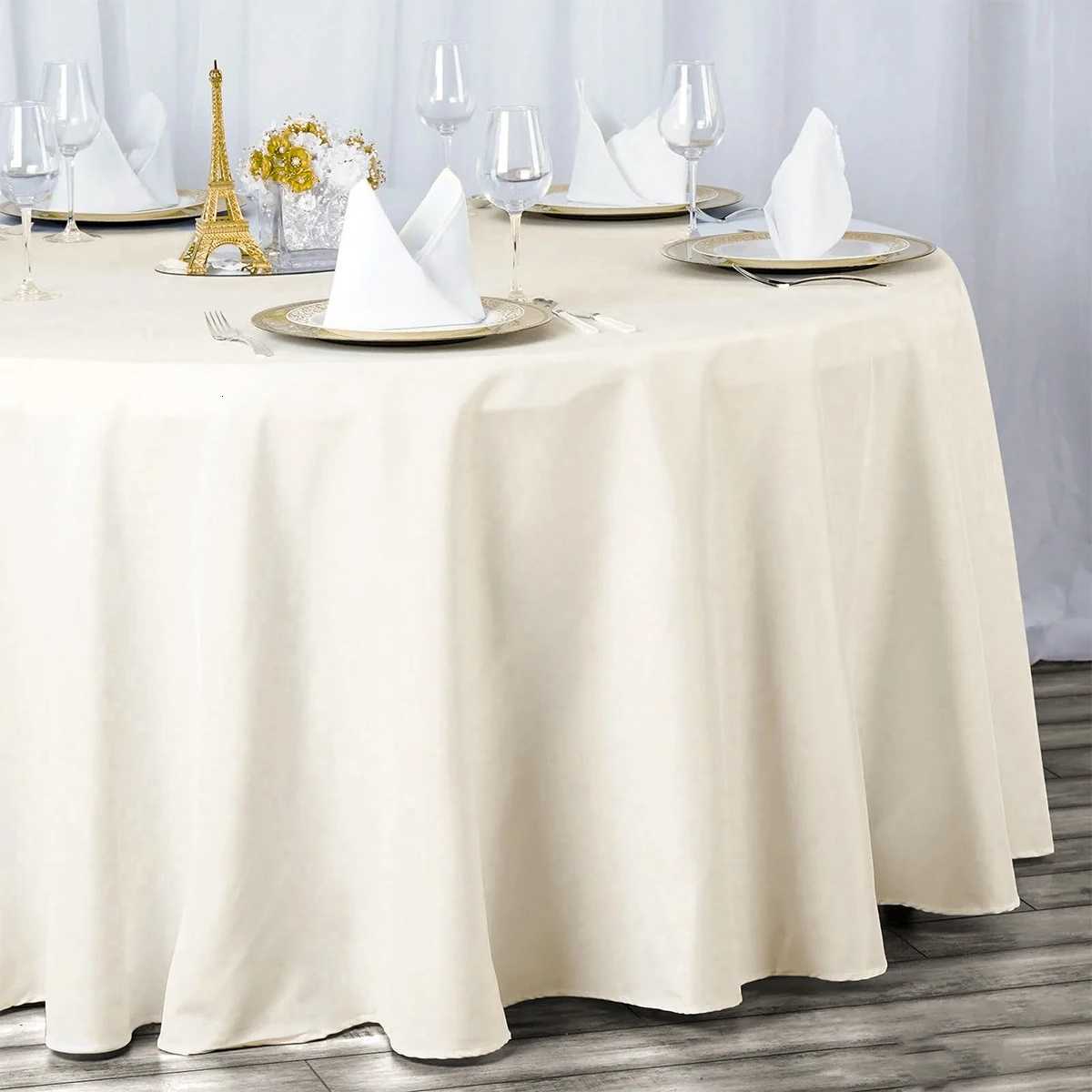 Round Tablecloth White Plastic No Stitch Fabric Elegant Solid Table Cloth for Christmas Birthday Wedding Party Hotel Decoration C251122