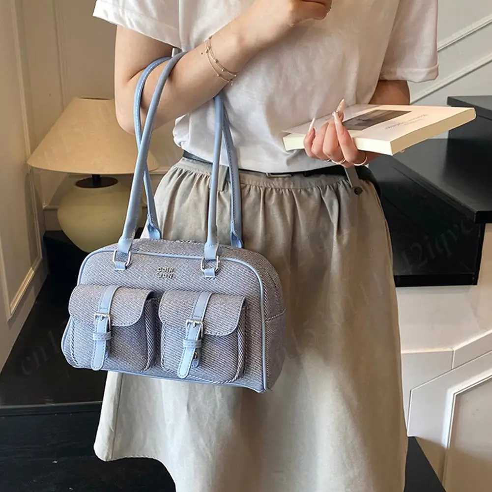 Women Leather Shoulder Bag with Double Pockets Clutch Purses Tote Handbags Simple Large Capacity Underarm Pouch Boston Hobo BagT251122