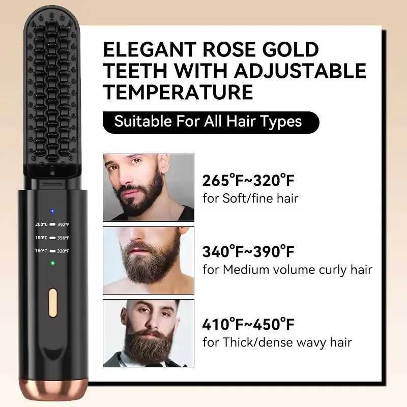 Portable Hair Straightener Brush Cordless Beard Straightener for Men Women Mini Electric Hair Brushes for Home Travel Hot CombT251122