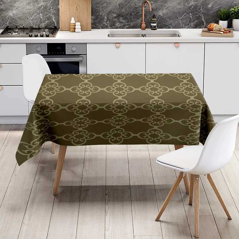 Green and Gold Printed Tablecloth with Elegant Floral Design for Home Dining Room Decoration Set includes table cloth 4 place C251122