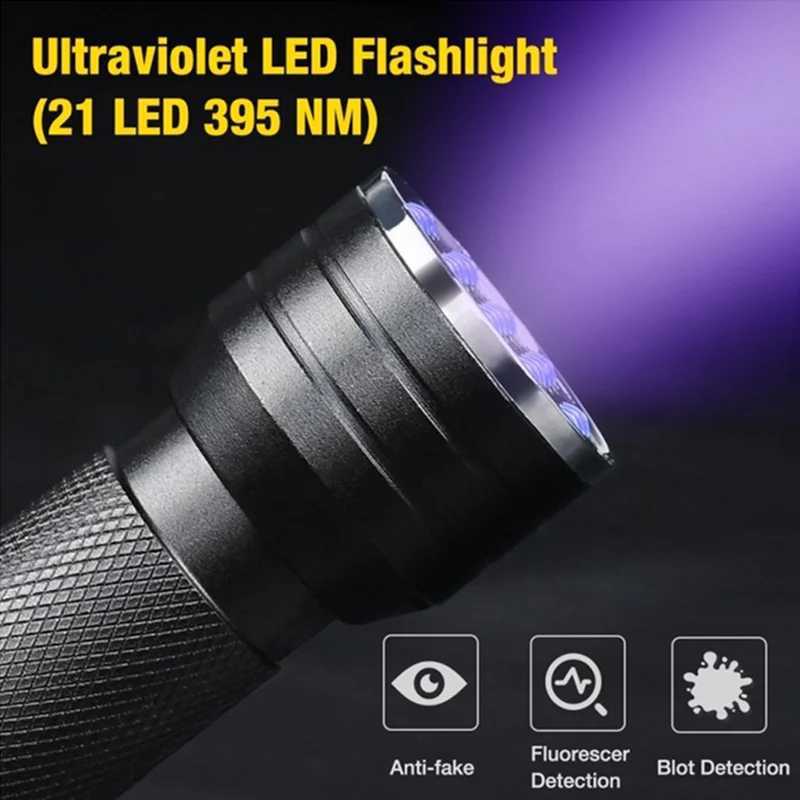 21 LED UV Ultraviolet Flashlight Blacklight 395NM Mini Torch Flash Lamp For Pet Urine Stains Portable Black Light Flashlights C251122