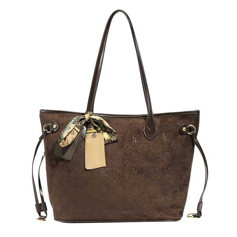 Large Capacity Suede Vintage Commuting Tote Bag Women'S New Old Flower Light Luxury High Sense Shoulder Bag 2025