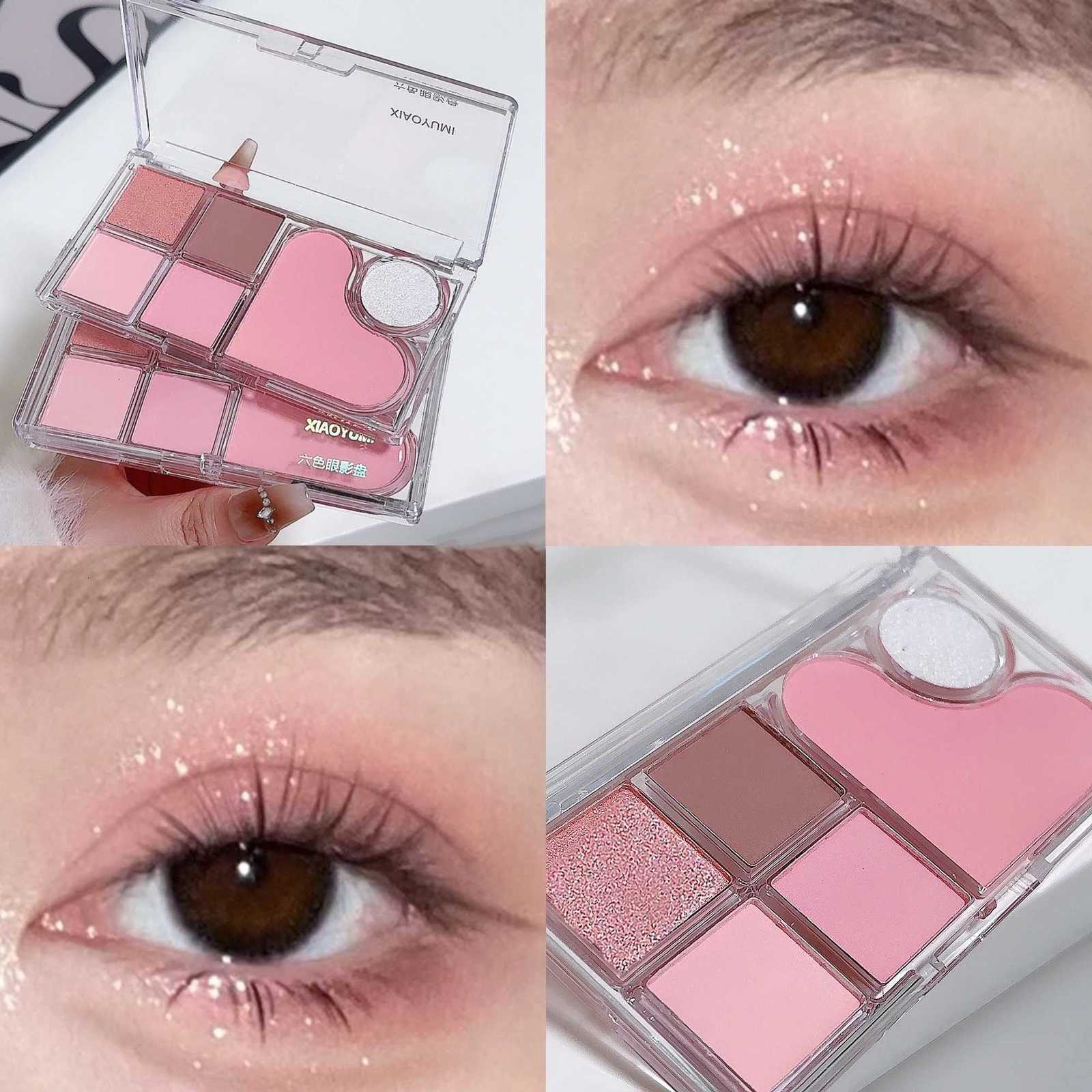Light and shadow integrated eye shadow tray matte pearl tender pink makeup pure desire style six-color eye shadowT251122