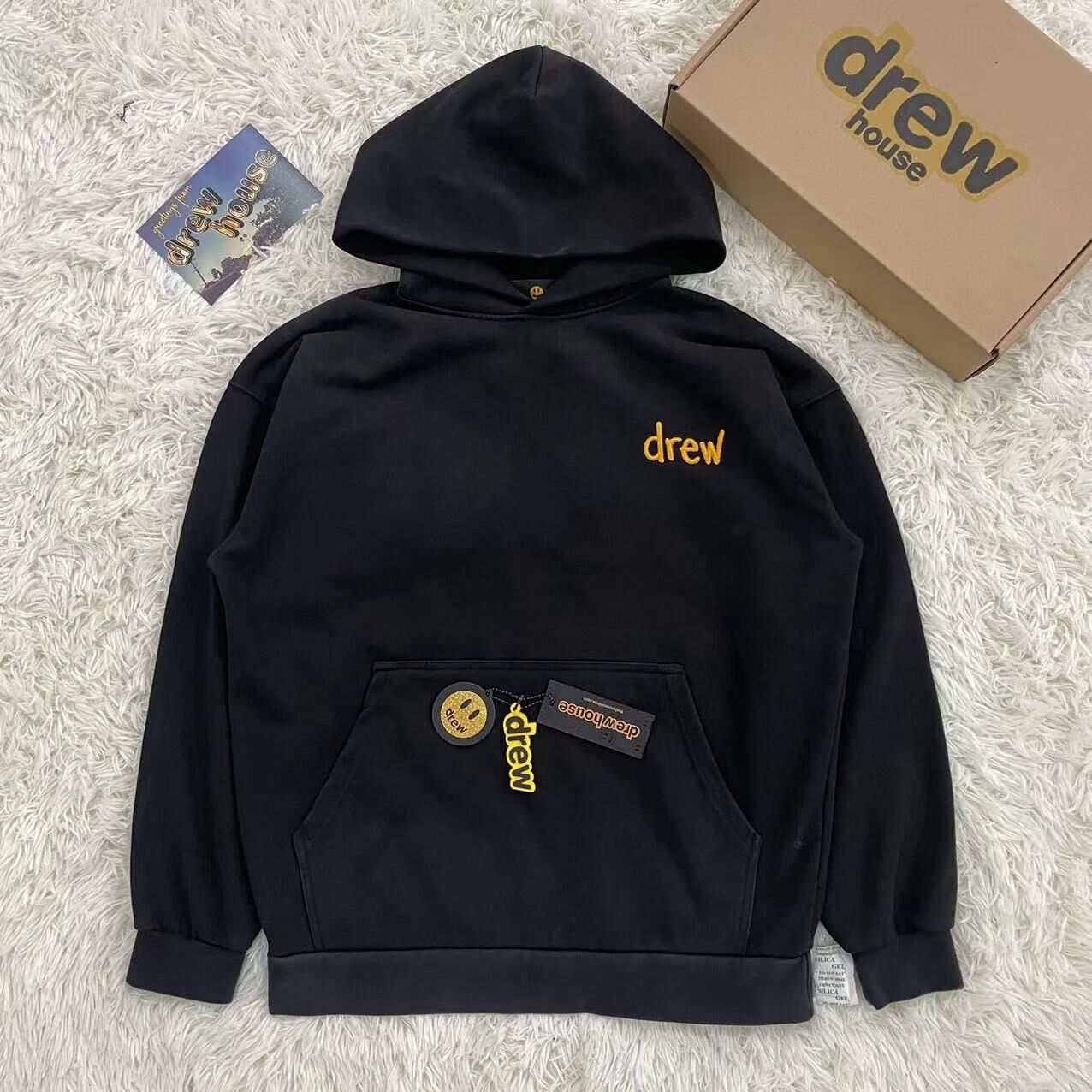 Drew House Drew Smiley High Street Small Letter Embroidered Loose Unisex Hooded Sweatshirt Jacket Fleece Lined Hoodie Trend