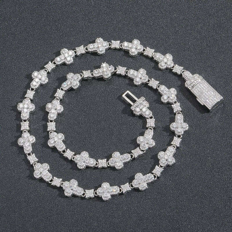 Hip-Hop Rapper Punk Style Bracelet Necklace Set 10mm Iced hip-hop moissanite Round Cross Pave Star Chain