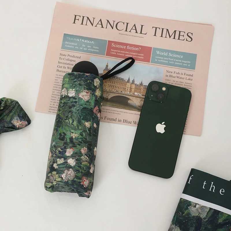 Fully Automatic Oil Painting Sunny Umbrella Folding Womens Vinyl Anti UV Sunscreen Sunshade UmbrellaM251122