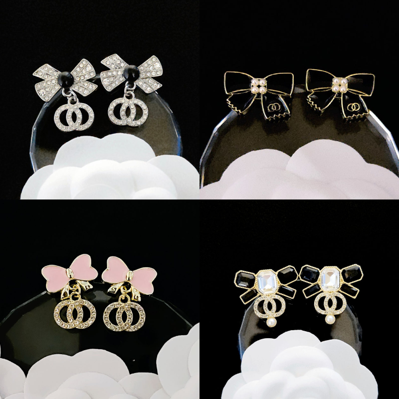 Popular Styles EarringsDesigner Letter Stud Bowknot Earring Geometric Famous Women Crystal Rhinestone Pearl Earrings Wedding Party Luxury Jewelry Gift