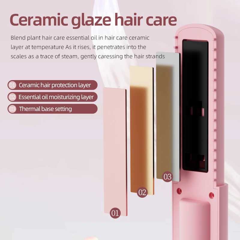Professional Wireless Hair Straightener Ceramic Plates Fast Heating 2-in1 Hair Tool RechargeableT251122