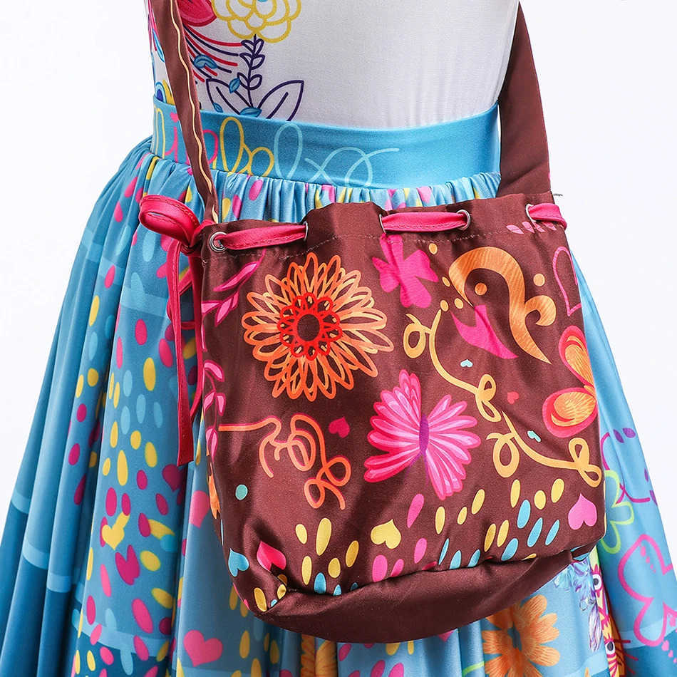 Disney Girl Princess Costume Children Encanto Halloween Swinging Flared Clothes Children Printing Mirabel Cartoon Fantasy Role Playing Dress 3-12Y W20
