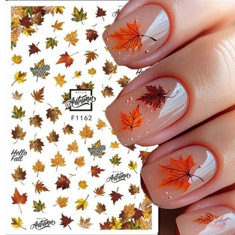 3d Stickers Autumn Winter Dry Red Gold Brown Maples Leaves Nail Art Decals For Nails Manicures Tips Decorations 251106