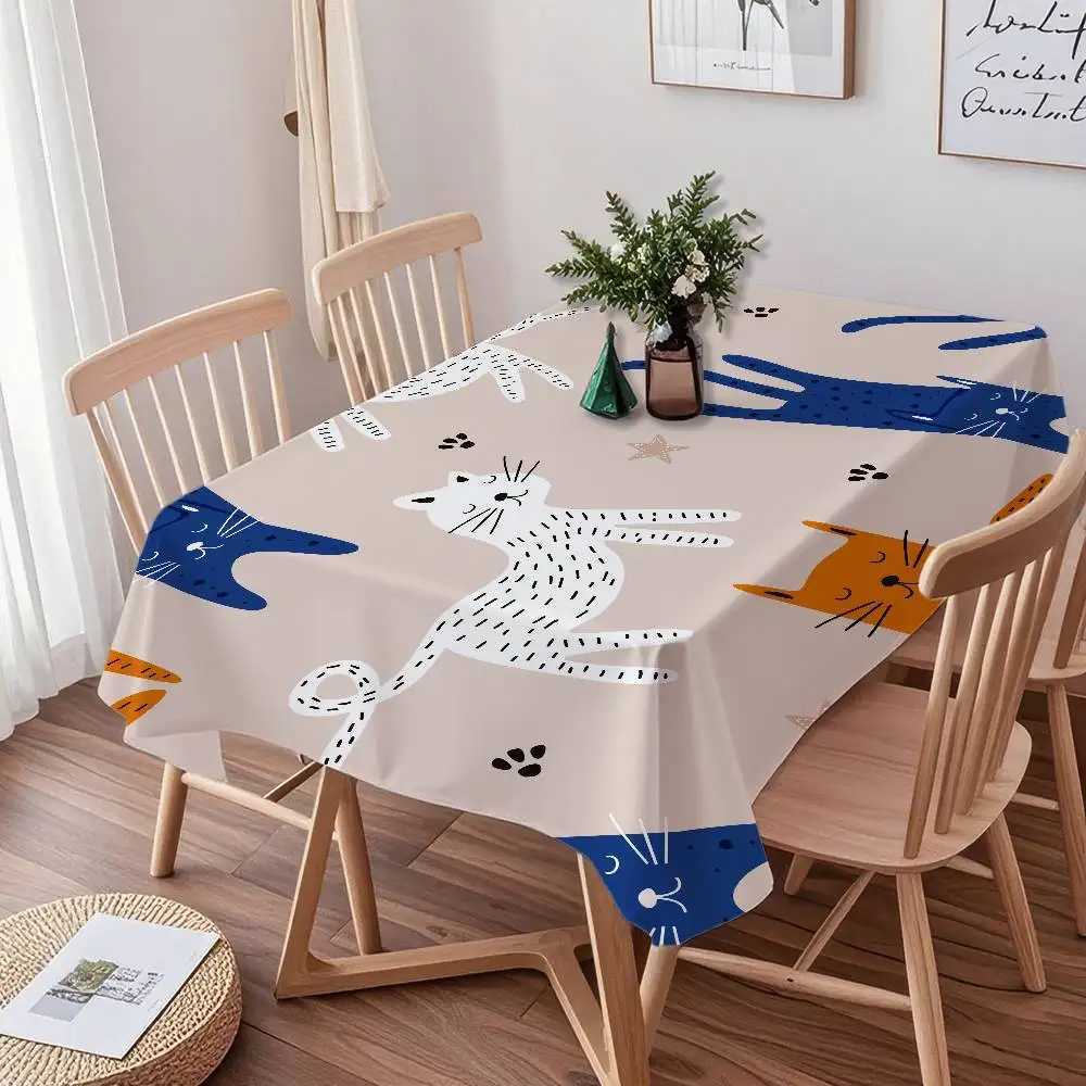 Cute Cartoon Dinosaur/Cat/Rabbit Rectangular Tablecloth - Stain-Resistant For Kitchen Coffee Tables Daily Use C251122