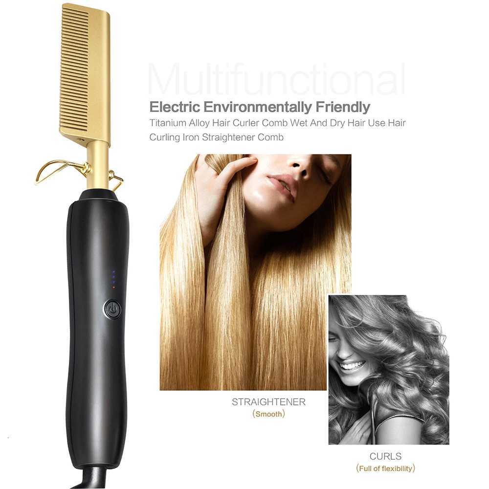 Heating Comb Straightener Electric Hot Comb Flat Iron Hair Straightening Brush Smoothing Iron Comb Hair Straightener BrushT251122