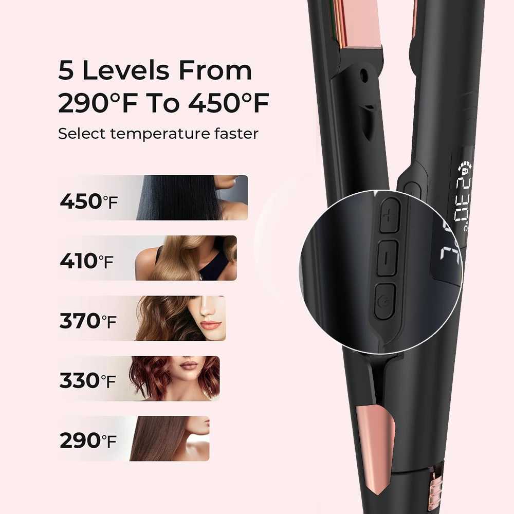 Flat Iron Straightener Curler 2-in-1 with Quick Heating 1-Inch Professional Hair Straightener with Adjustable TemperatureT251122