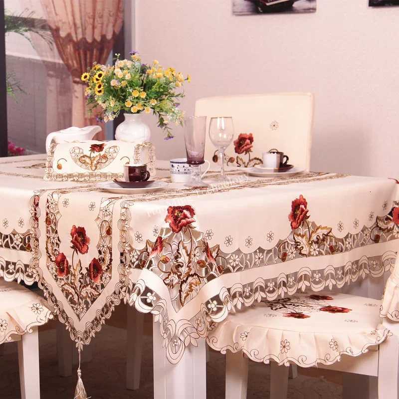 Table cloth Cream Dining Table Cover TableCloth Europe Luxury Embroidered Wedding Flower Chair Cover Dust Cover Table Decoration C251122