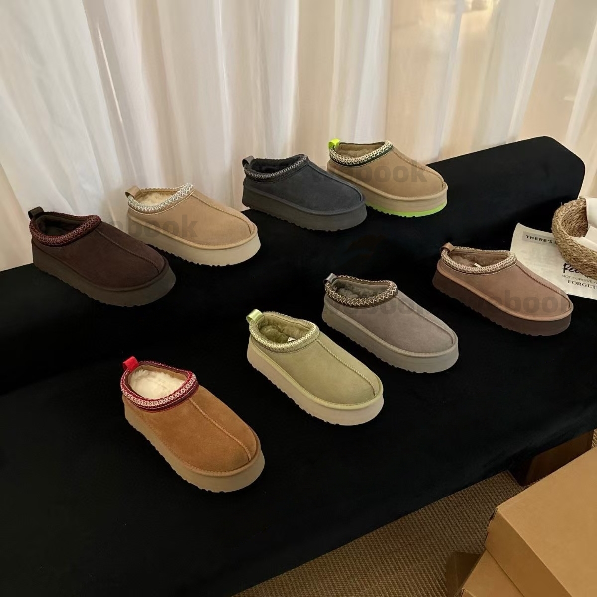 Tazz Slippers Tasman Platform Disquette Scuffette Boots Sliders Designer Sandals Women Men Mustard Ultra Mini Chestnut Genuine sheepskin wool