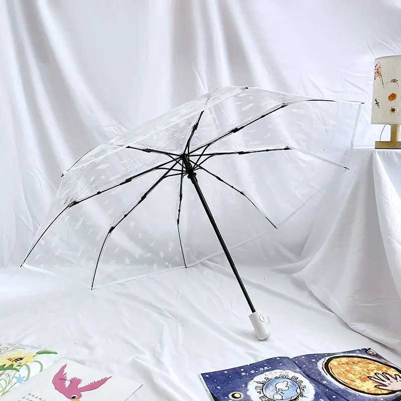 1 piece of compact fully automatic transparent feather umbrella suitable for taking photos couple umbrella windproof rainproof sM251122