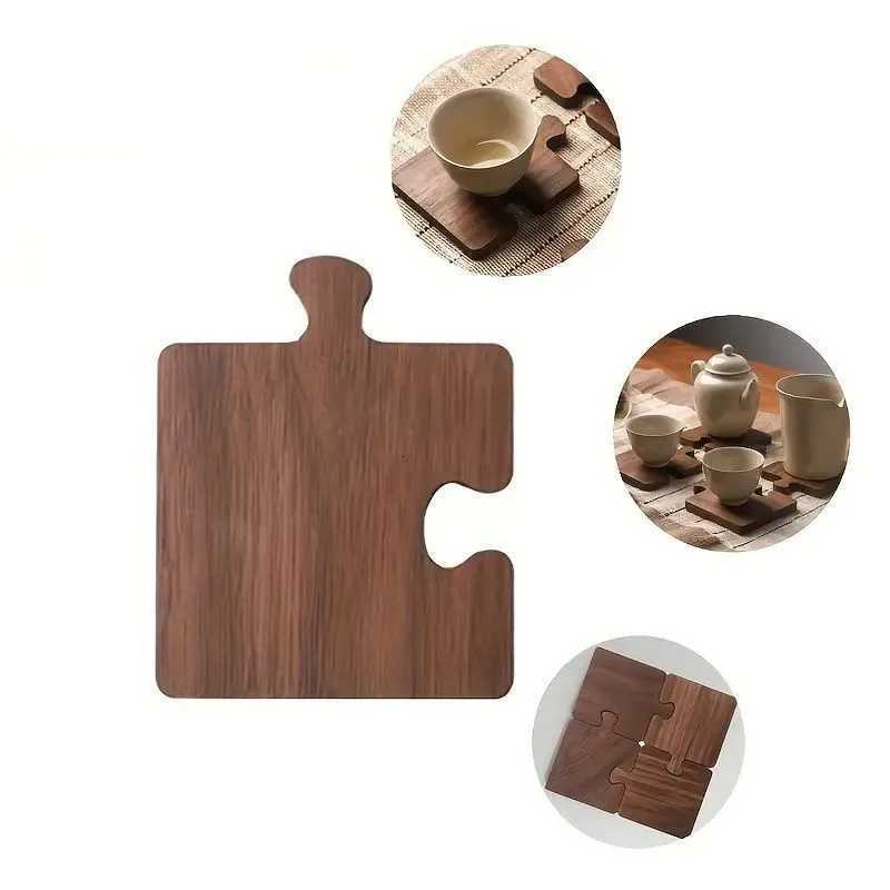 1/4pcswalnut Cup Mat Anti-Slip Heat-Resistant Wooden Tea Coffee Coaster Home Table Placemats Decorations Bar Tools C251122