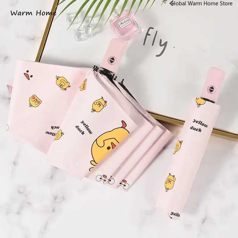 2025 Automatic Umbrella Cute Yellow Duck Sunscreen Cartoon Weatherproof Folding Umbrella Rain Women Man Umbrella Academy ParasolM251122