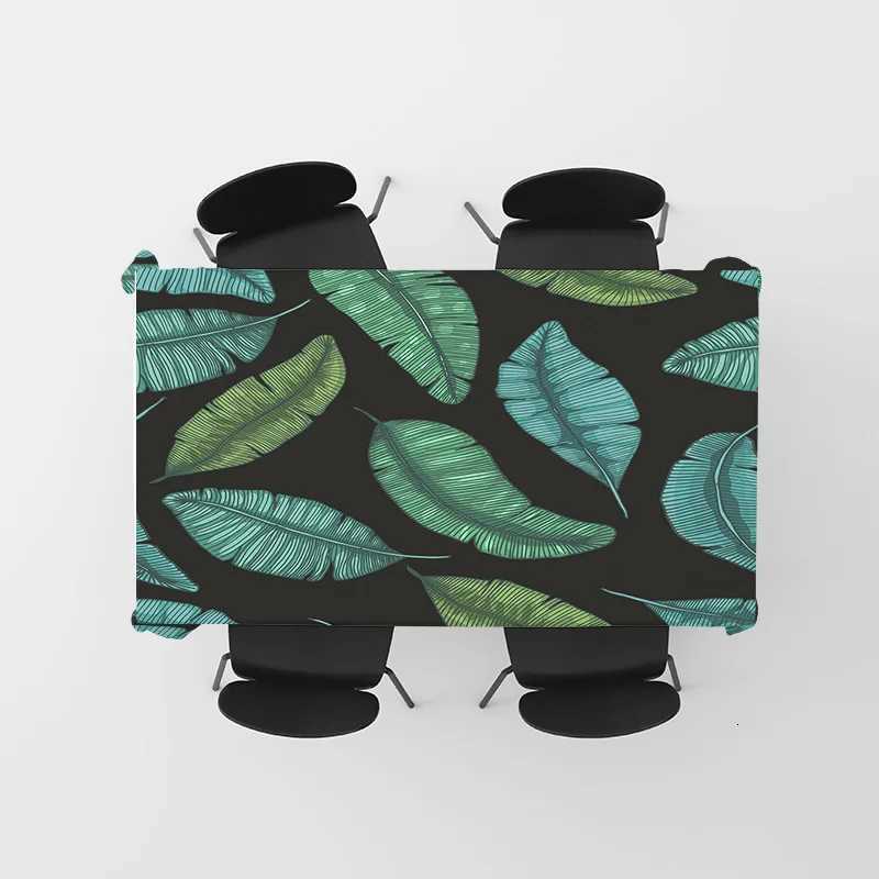 Luxury Green Leaf Print Tablecloth Waterproof Non-Slip Dining Cover for Home Decoration Black Blue C251122