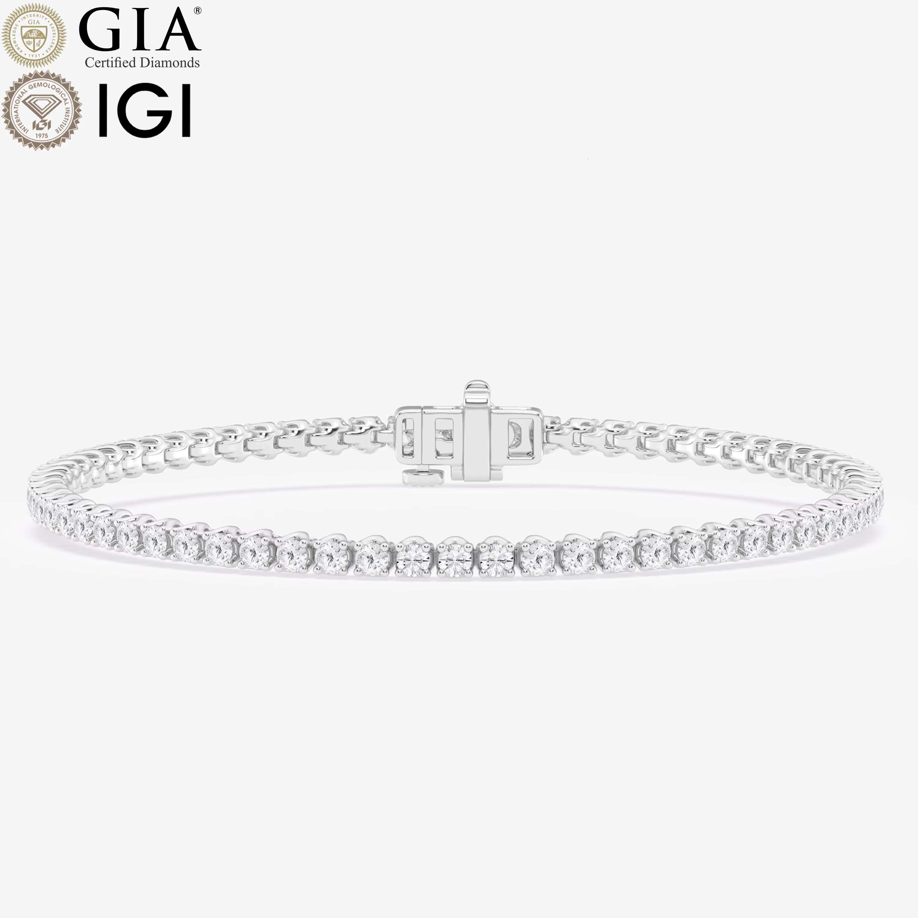 IGI GIA Certified VVS1 CVD HPHT Lab Grown Diamond 14k 18k Real Solid Gold Tulip Prong Round Brilliant Cut Tennis Bracelet Women