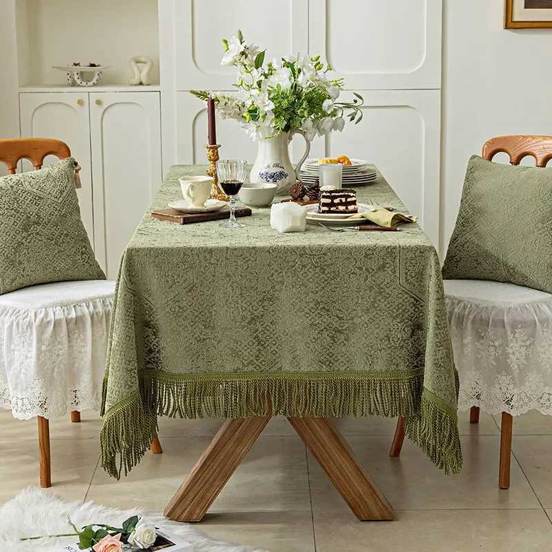 EIFLOY Luxury Green Textured Table Cloth Rectangular Square for Party with Tassels Dining Coffee Table Cover Drop Shipping C251122