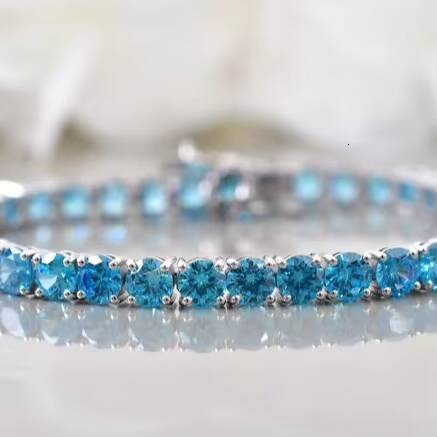 Custom Blue Moissanite Tennis Bracelets Wholesale Iced Out Hiphop 925 Sterling Silver Bling Tennis Bracelet