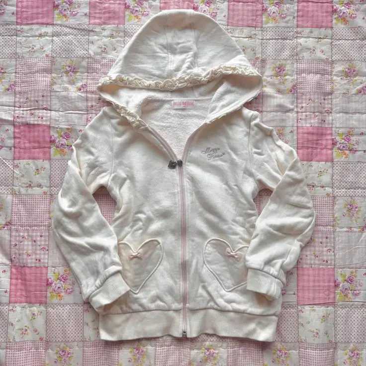Y2k Cute Hoodie Womens Winter Clothing Kawaii White Love Street Clothing Loose Zipper Hoodie Korean Sweet Girl 90s Retro Long Sleeve M250422