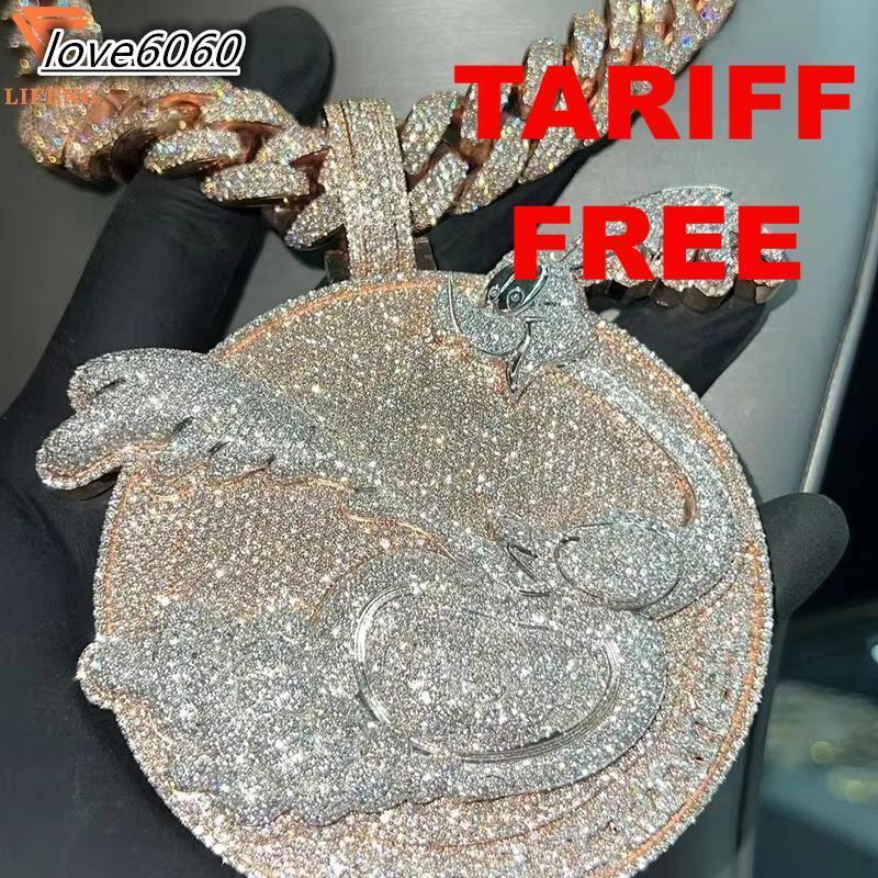 3inch Solid 925 Silver Round Plate Custom Pendant Moissanite Diamond Angel With Money Bag Hip Hop Iced Out Pendant for Chain